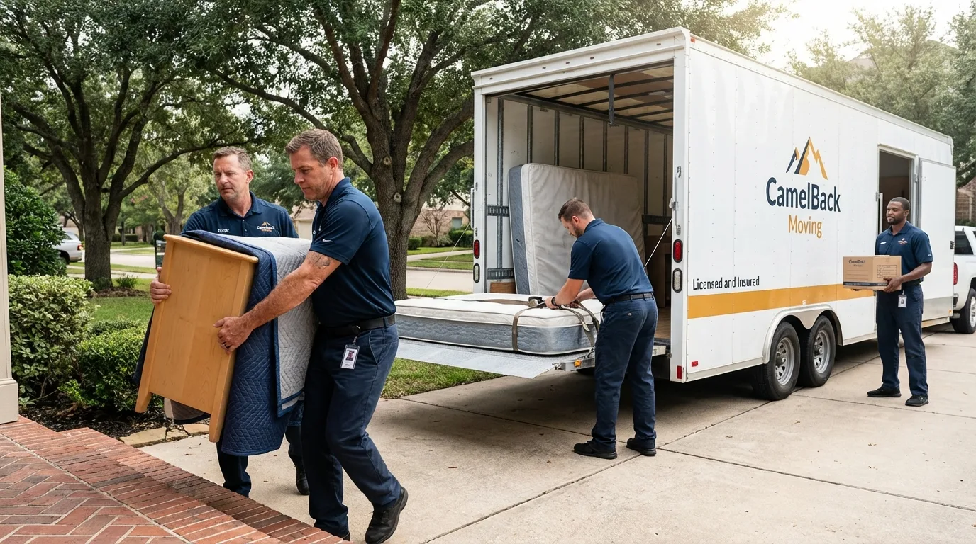 Crew loading residential truck for cross-state move from Limington, ME