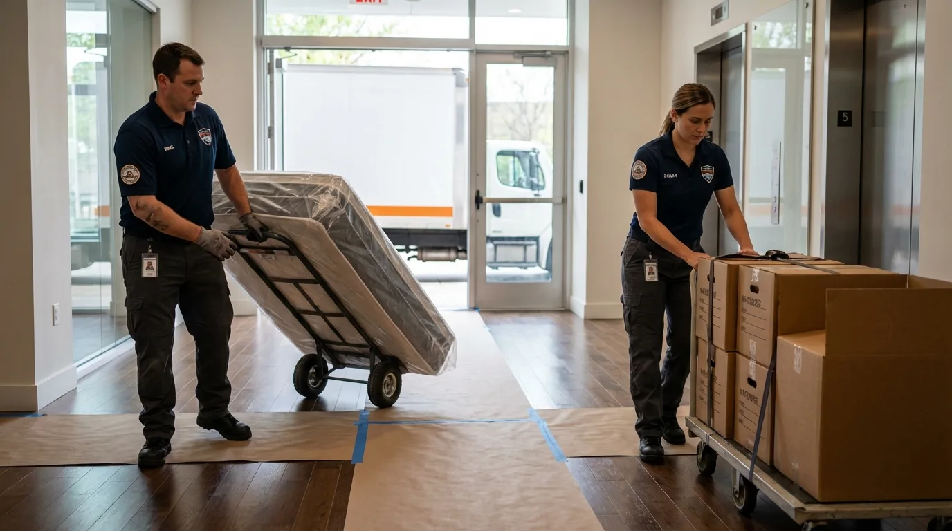 Professional apartment movers loading elevator in Limington, ME